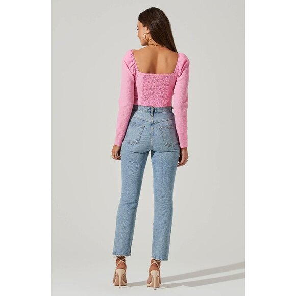 💕ASTR💕 Long Sleeve Sweetheart Neck Crop Top ~ Pink Small S NWOT - Picture 6 of 11